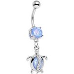 Body Candy Stainless Steel Iridescent Light Blue Accent Beach Turtle Dangle Belly Ring