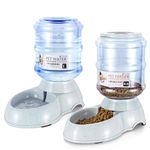 Flexzion Gravity Pet Food Water Feeder Dispenser Bundle Set (Small) for Dogs Cats Automatic Replenish Waterer Dry Food Storage Container Bowl, Small Medium Dog Cat Feeding Watering Fountain Supplies