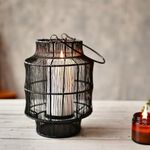 Behoma Mesh Metal Lantern for Home Decoration Indoor Outdoor, Parties | Boho Style Decorative Lantern for Table-top and Pillar Candle Holder | Black Colour One Piece (Only Lantern)