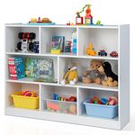 GYMAX 8 Cube Kids Bookcase, 3-Tier Children Storage Shelf Unit, Wooden Toddler Bookshelf Toy Storage Organizer for Kids Room, Playroom and Nursery (White)