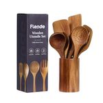 Wooden Spoons for Cooking, Beautifully Handcrafted Wooden Kitchen Utensils Set of 8 Pcs, Ergonomic, Lightweight & Durable Wooden Spatulas and Spoons, Natural Non-Stick Heat-Resistant Kitchen Cookware