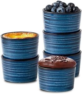 Hasense Ramekins 8 oz Oven Safe for Creme Brulee, Ceramic Souffle Dish Oven Safe Set of 6,Porcelain Dipping Sauce Bowls for Pudding, Creme Brulee, Souffle, Serving Dip, Custard, Ice Cream(Blue)