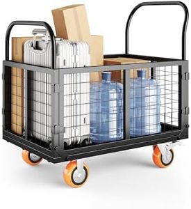 Platform Truck Cart with Cage, 6-in-1 Multi-Purpose Flatbed Cart, Foldable Hand Truck Load 1800LBS with 4 Wheels Push Cart Dolly for Grocery, Laundry, Garage, Warehouse (Black)