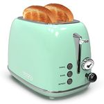 Toaster 2 slice, KitchMix Retro Stainless Steel Toaster with 6 Settings, 1.5 In Extra Wide Slots, Bagel/Defrost/Cancel Function, Removable Crumb Tray (Green)