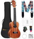 Ukulele Concert 23 inch Professional Mahogany Solid Top Ukelale for Beginners, Kids & Adults, All in One Bundle with Gig Bag, Digital Tuner, Replacing Strings, Picks, Yukelele Strap, Cloth