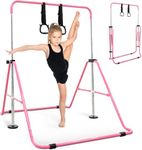 KAYMAN Foldable Gymnastics Horizontal Bar with Hand Protection Wrap, Adjustable Height & Feet - Durable Iron Equipment for Flexibility Training, Compact & Stylish (Pink, Small (90-130cm))