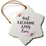 3dRose Snowflake Ornament - Floral Best Cleaning Lady Ever Watercolor Pink Flowers Cleaner Gift - 3-inches (ORN_315735_1)