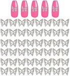 KACHIMOO Silver Butterfly Nail Charms,50 Pieces Nail Charms for Acrylic Nails DIY Craft Nail Art Accessories (Silver)