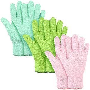 3 Pairs Microfiber Dusting Gloves Washable Reusable Cleaning Mittens Gloves for Women Kitchen House Cleaning Car Blinds (Greenyellow, Water Blue, Pink, Small),6 Count (Pack of 1)