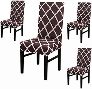 House of Quirk Polyester Elastic Chair Cover Stretch Removable Washable Short Dining Chair Cover Protector Seat Slipcover - Brown Diamond(Pack of 4)