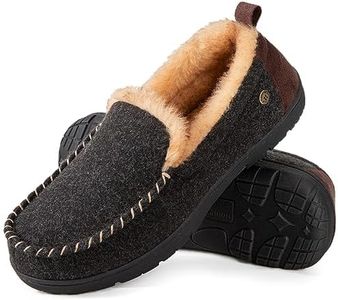 HomeTop Men's Moccasin Slippers Memory Foam Indoor Outdoor House Shoes Black,10 UK