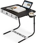 Table-Mate Ultra Folding TV Tray Table and Cup Holder, Adjustable to 6 Heights and 3 Angles with Device Holder (Black)