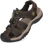 FLARUT Men's Sport Sandals Outdoor Hiking Sandals Closed Toe Leather Athletic Lightweight Trail Walking Casual Sandals Water Shoes (A-DarkBrown,44)
