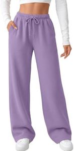 AUTOMET Women's Wide Leg Sweatpants Fleece Lined Baggy Straight Leg Lounge Pants Fall Outfits Athletic Joggers with Pockets Purple XS