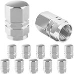 Car Tire Valve Stem Cap, 12 Pcs Wheel Valve Covers, Leak-Proof Air Caps Cover, Airtight Aluminum Alloy Hexagon Shape Tyre Accessory, Universal for Auto, Truck, SUV, Motorcycle, Bike (Silver)