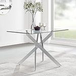 GOLDFAN Tempered Glass Dining Table Modern Rectangle Chrome Kitchen Table Dining Room Home Office Lounge Table,120CM(Table Only)