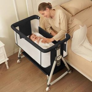 KOLOIO 3 in 1 Bedside Bassinet for Baby, Easy to Assemble & Portable Bedside Crib for Newborns with Storage Basket, Lockable Wheels & Breathable Mattress, 6-Position Height Adjustment