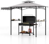 Tangkula 11x5 FT Grill Gazebo with Side Awning, 2-Tier Barbecue Gazebo with 2 Shelves, 12 Hanging Hooks, Bottle Opener, Outdoor Grill Canopy for Backyard Garden Poolside (Grey)