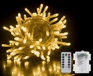 GHJ 50/100/200 LED Battery Operated Remote Control Rainproof String Fairy Lights Indoor/Outdoor for Christmas Tree Xmas Garden Party (200LEDs, Warm White)