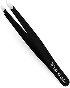 TrexloCare Professional Stainless Steel Slant Tip 1 Piece Black Tweezer for Eyebrows Facial & Ingrown Hair Removal Splinter & Tick Remover False Eyelashes Tool