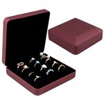 Jewelry Ring Organizer Box, FHDUSRYO Small Jewelry Box, Travel Jewelry Case, Portable Ring Storage Display Case, PU Leather Rings Tray Holder Box for Women, Man, Child, Earring (Red)