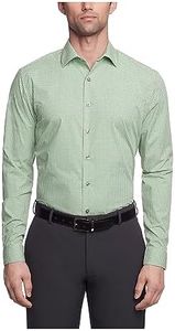 Kenneth Cole Unlisted Men's Dress Shirt Slim Fit Checks and Stripes (Patterned), Ash Green, 15"-15.5" Neck 34"-35" Sleeve