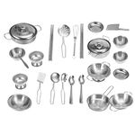 SANON 25PCS Kitchen Toys, Stainless Steel Cookware Cooking Utensils Pan Toys Set for Children