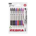 Zebra Pen Z Grip Assorted Ballpoint Pens with Pocket Clip 8pk Retractable Assorted Ink Ballpoint Pens, Reliable Assorted Biro Pens Multipack for Everyday Use Design, New Pack Size 8pk