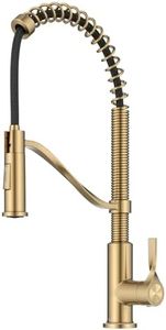 KRAUS Torak Pull Down Kitchen Faucet in Spot-Free Brushed Brass with Commercial Style Spring Spout, 2 Function Sprayer, Pre-Attached Water Lines, and Mounting Hardware, KPF-2635SFBB