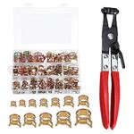 uxcell 121Pcs 7-22mm 12 Size Spring Band Hose Clamp with Swivel Clamp Plier Assortment Kits, Fuel/Silicone Vacuum Hose Pipe Clamp Low Pressure Air Clip Clamp, Gold Tone