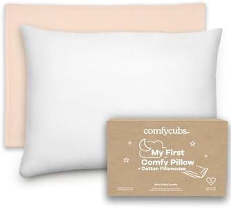 Comfy Cubs Toddler Pillow with Soft Cotton Pillowcase, 13"x18", Cream - Kids Pillow for Sleeping & Travel - Adorable & Comfortable Small Pillow - Kids Travel Pillow with Breathable Microfiber Fill