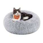 Feandrea Dog Bed, Cat Bed, Calming Donut Pet Bed for Dogs and Cats, Soft Fluffy Plush, Round, Washable Cover, Anti-Slip Bottom, 16 Inches Dia., Gray Ombré UPGW036G01