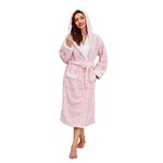 HEARTNICE Plush Long Hooded Robes for Women, Soft Fluffy Womens Fleece Robe Thicker Warm Bathrobes (Light Pink, S/M)