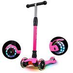 IMMEK Kids Scooter - 3 Wheels Kick Scooter for Children Girls & Boys Age 3-12 Year with Adjustable Height, LED Flashing Wheels, Anti-Slip Deck, Max Weight Load 50 kg (Pink)