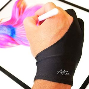 Articka Drawing Glove for Digital Drawing Tablet, iPad (Smudge Guard, Two-Finger, Reduces Friction, Elastic Lycra, Good for Right and Left Hand)(Small, Black)