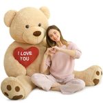 MorisMos I Love You Giant Teddy Bear 6ft with Heart, 183cm Big Bear Stuffed Animal Plush Toy Soft Cuddly Large, Kawaii Presents for Girlfriend Women Kids Birthday Party Decorations (Light Brown)