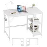 JOISCOPE Home Office Computer Desk, Small Study Writing Desk with Wooden Storage Shelf, 2-Tier Industrial Morden Laptop Table with Splice Board, 40 * 24 Inch (White Finish)