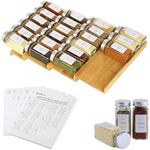 KitHero Spice Drawer Organizer with 24 Spice Jars,216 Labels,25 Non-slip Rubber, Bamboo 4 Tier Seasoning Rack Tray Insert for Kitchen Drawers,Cabinets,Countertop,11" Wide x 15.8" Deep
