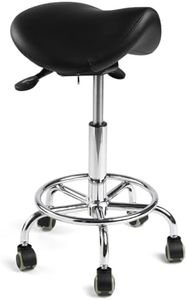 Ailyful Ergonomic Saddle Stool with Wheels, 485 lbs Capacity Rolling Stool, 12° Tilt & Height Adjustable Office Chair with Memory Foam Seat and Ring Footrest for Salon, Massage, Clinic, Medical
