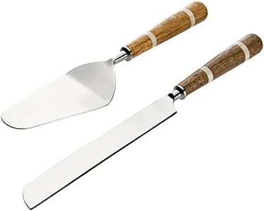 Creative Co-Op Stainless Steel Cake Knife & Server with Wood & Horn Inlay Handle and Bag (2 Pieces)