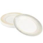 MATANA - 20 Premium Plastic Dinner Party Plates with Gold Ripple Rim, Multi-Use - 26cm / 10" - Perfect for Weddings, Garden Parties, BBQs, Indoor or Outdoor Events