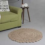 THE BEER VALLEY Jute Crochet Hand Woven Rug, 3' Round - Natural, Anti Slip Handmade Scalloped Small Accent Rugs for Patio, Kitchen Boho Décor - 3 Feet Round