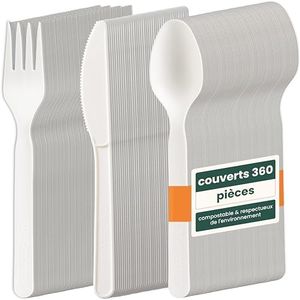 HAAGO - Couverts 360 pièces - Réutilisables, lavables au lave-vaisselle, pour les fêtes, les mariages, les événements, pour les aliments chauds et froids - Blancs