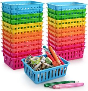 DEAYOU 24 Pack Classroom Storage Baskets, Small Plastic Baskets for Organizing, Colorful Storage Trays, Crayon Pencil Containers Organizer Bins for Desk, Drawer, Home, Office, 6.1"L x 4.7"W x 2.4"H