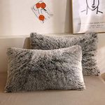 XeGe Faux Fur Throw Pillow Cases, Plush Shaggy Ultra Soft Pillow Covers, Fluffy Crystal Velvet Decorative Pillowcases, Furry Fuzzy Pillow Shams Zipper Closure, Set of 2(Standard, Dark Gray Ombre)