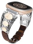 Minyee Leather Band Compatible with Fitbit Versa 4/Versa 3/Sense 2/Sense Band Women, Western Turquoise Boho Vintage Cowboy Retro Jewelry Adjustable Slim Replacement Wristband Strap for Versa 4/ Sense