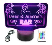 Personalised LED Neon Cocktail Flamingo Bar Sign Night Light Eighties. 16 Colour Remote Control