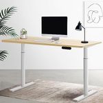 Artiss Electric Laptop Standing Desk Height Adjustable Sit Stand Desks 55 x 28 Inch Desktop Table for Office Study Computer Workstation (Oak Top + White Frame) Dual Motor Whole Piece Monitor Riser