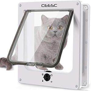 CEESC Extra Large Cat Door (Outer Size 11.6" x 9.8"), Rotary 4 Way Locking Cat Door for Interior Exterior Doors, Weatherproof Pet Door for Cat & Doggie with Circumference < 24.8",Upgraded Version