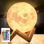 Haoutdory 3D Moon Lamp,Moon Light with Wooden Stand,Touch-Controlled Lunar Mood Light with 16 Colors for Kids Girls Bedroom Home Decor Birthday Gifts LED Night Light